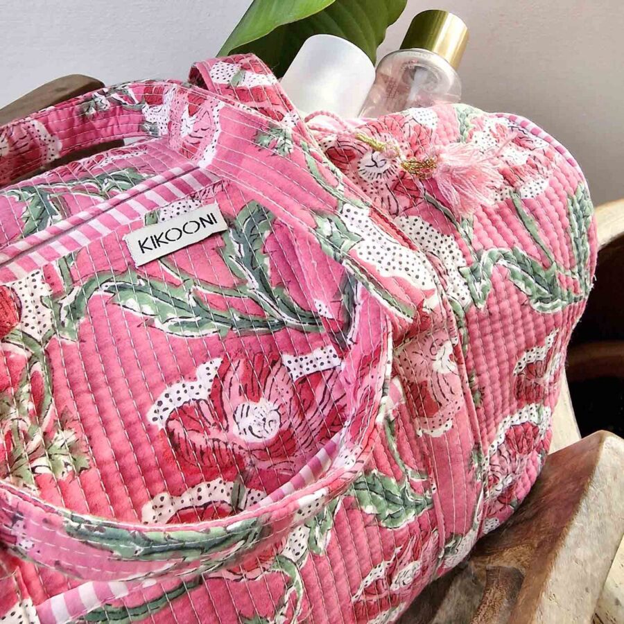handgemaakte katoenen tas 'Bloemenroze' - Afbeelding 7