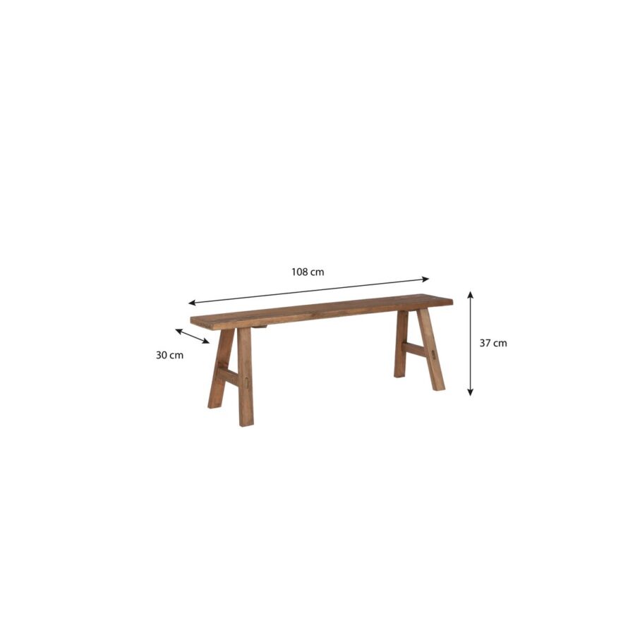 Bold Houten Bankje - L108 x B20 x H37 cm - Gerecycled Hout - Bruin - Afbeelding 4