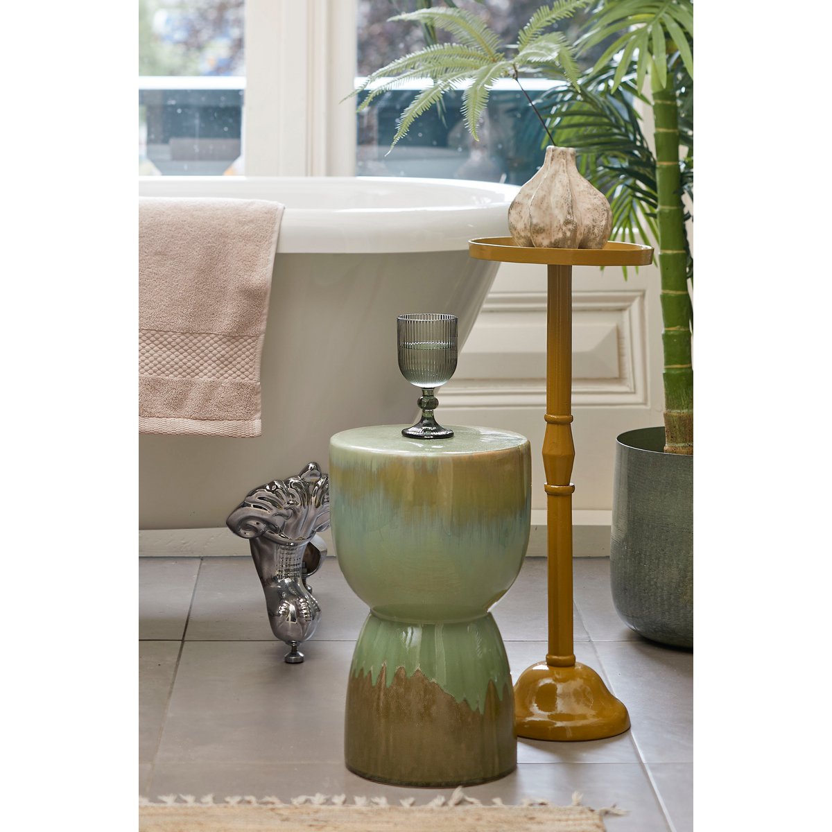 Lucien Bijzettafel - H42 x Ø29 cm - Keramiek - Groen - Afbeelding 5