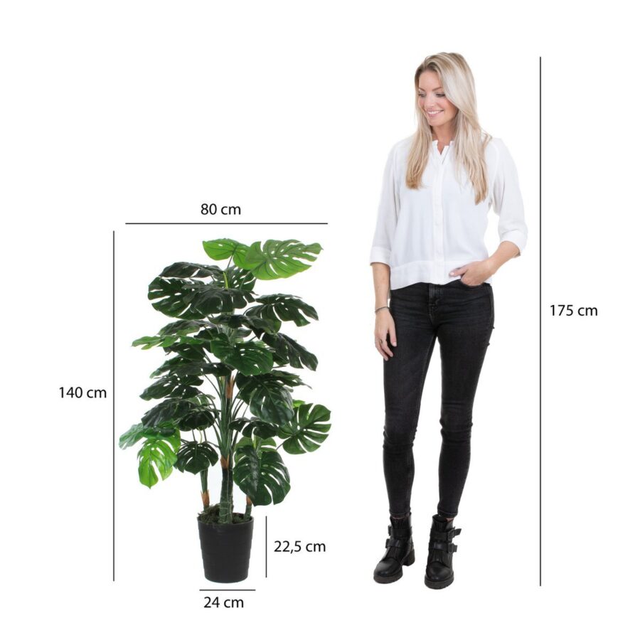 Monstera Kunstplant - H140 x Ø80 cm - Groen - Afbeelding 6
