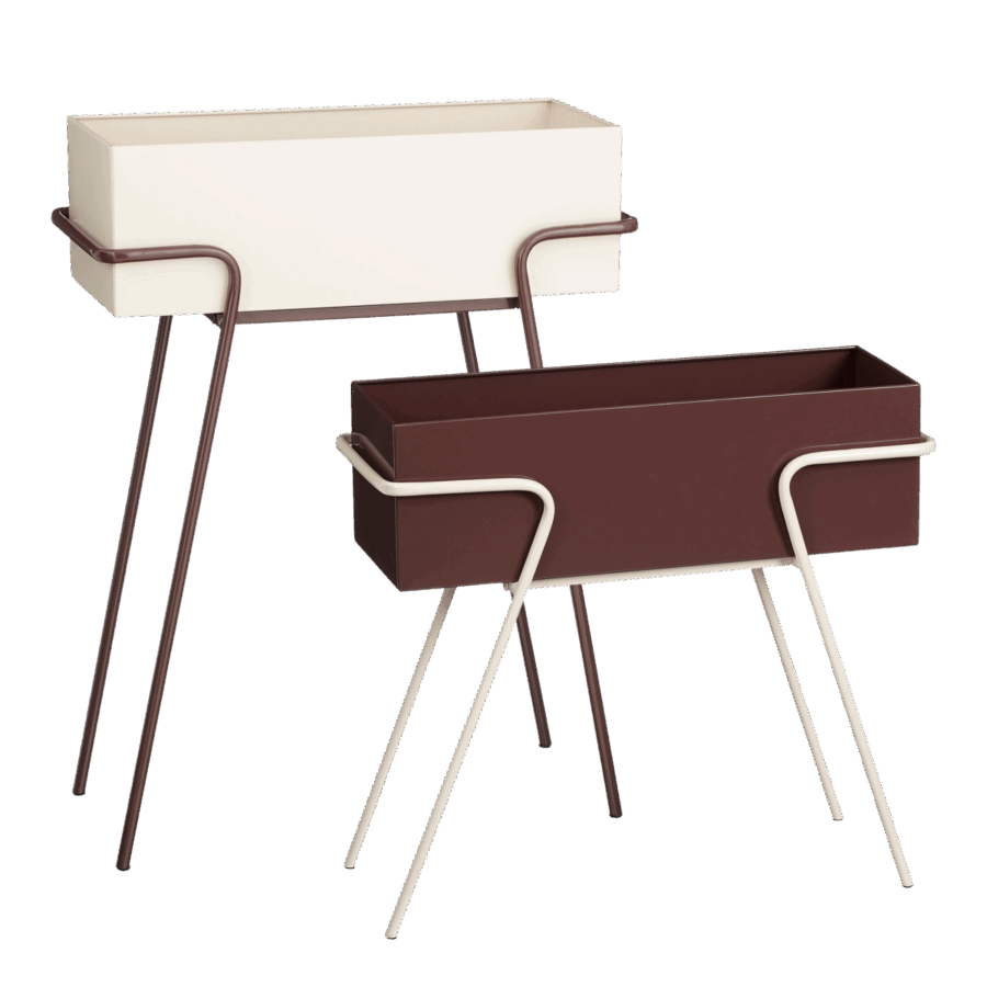 Plantenbak op Poten - Set van 2 - L54 x B23 x H70 cm - Metaal - Donkerbruin/Beige
