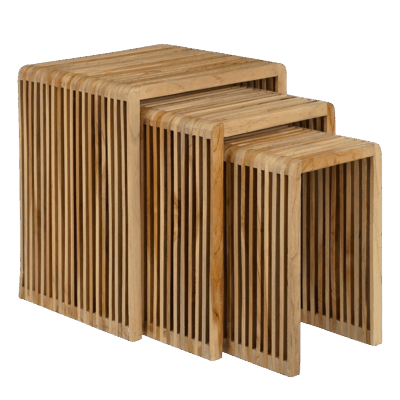 Yonker Bijzettafel - Set van 3 - L44 x B34 x H50 cm - Gerecycled Hout - Bruin
