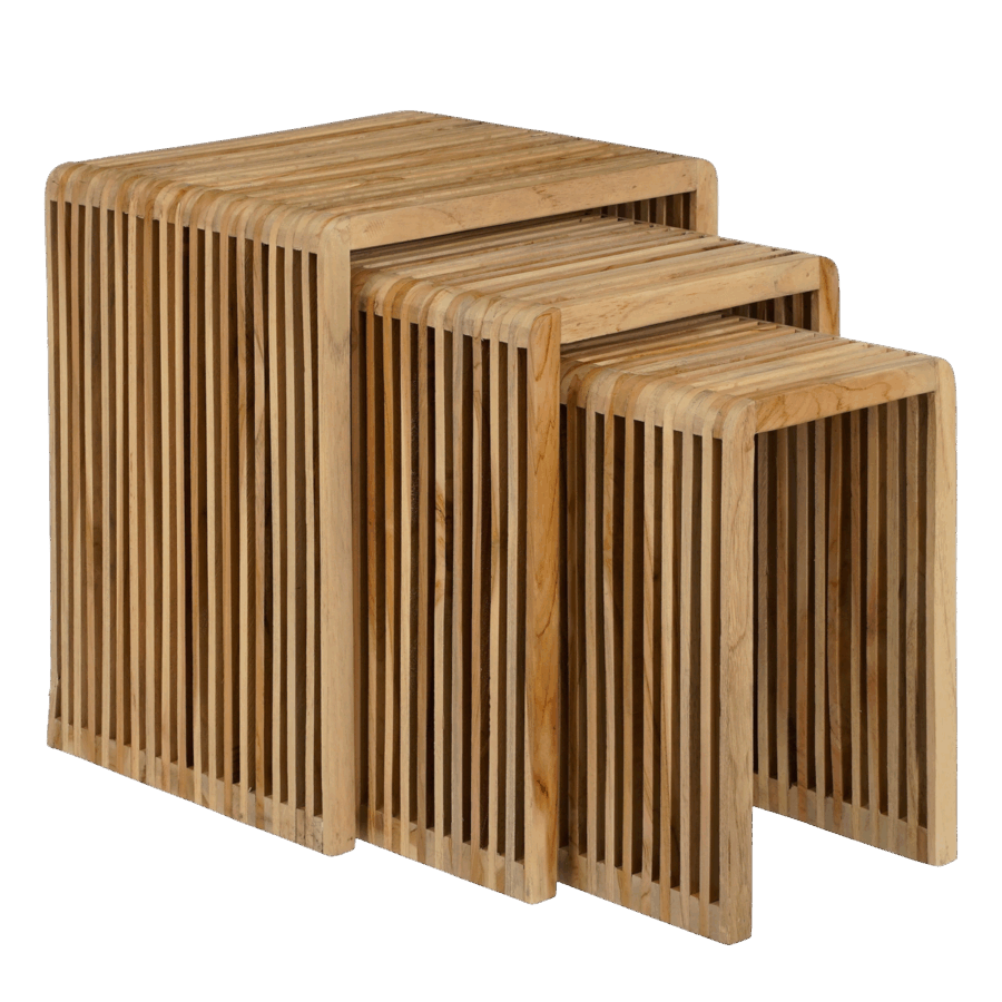 Yonker Bijzettafel - Set van 3 - L44 x B34 x H50 cm - Gerecycled Hout - Bruin