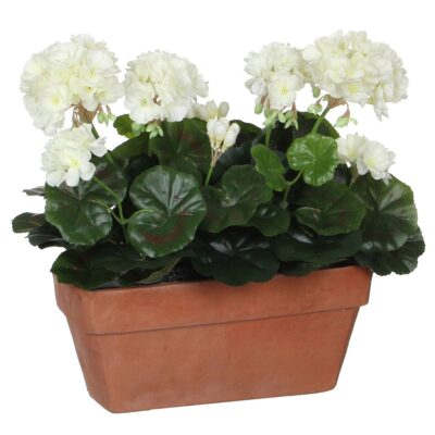Geranium Kunstplant in Balkonbak - L29 x B13 x H40 cm - Wit
