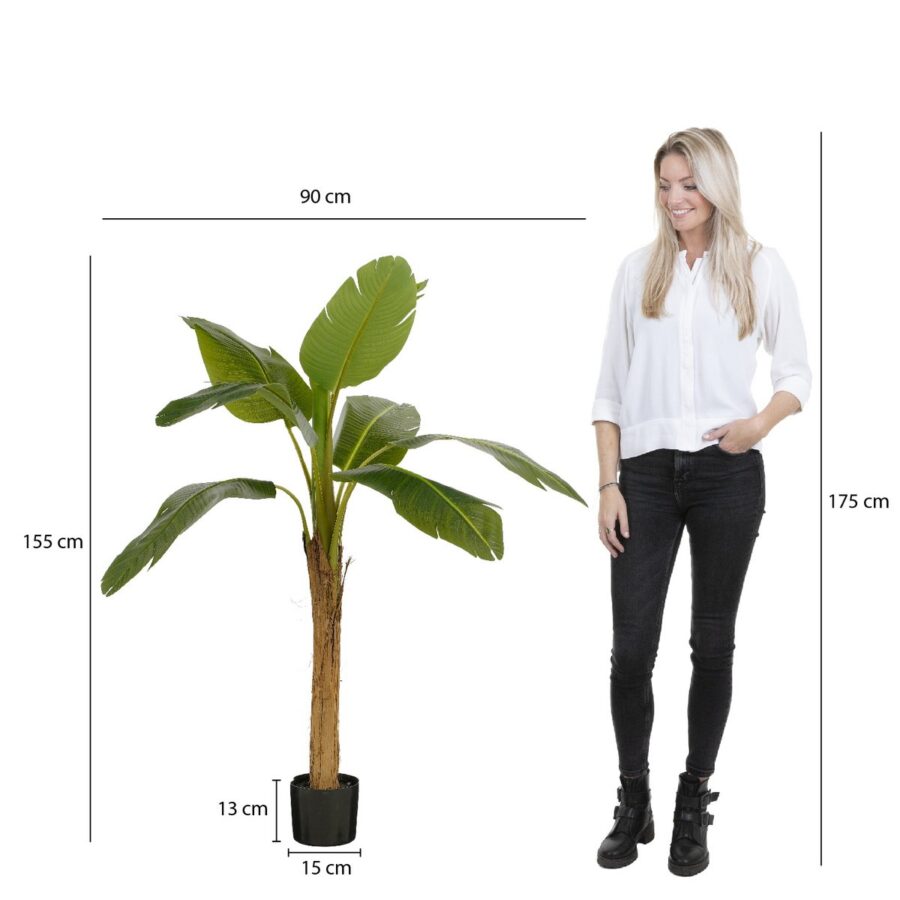 Kunstplant Bananenboom in Pot - H155 x Ø90 cm - Groen - Afbeelding 5