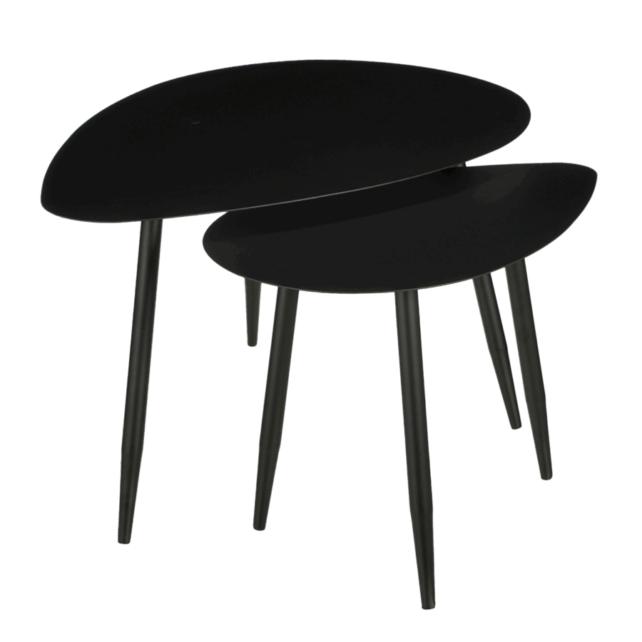 Bijzettafel - Set van 2 - L80 x B60 x H47 cm - Metaal - Zwart