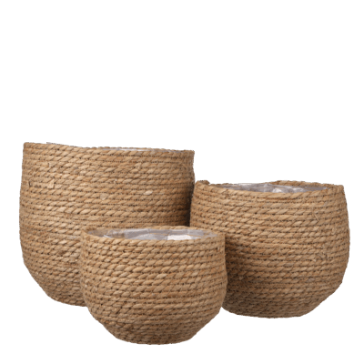 Jorck Plantenmand - Set van 3 - H24 x Ø26 cm - Zeegras - Lichtbruin