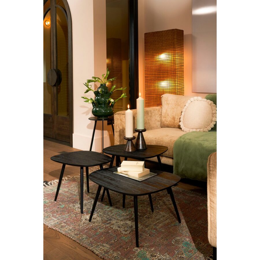 Jailey Bijzettafel - Set van 3 - L62 x B52 x H34 cm - Gerecycled Hout - Zwart - Afbeelding 2