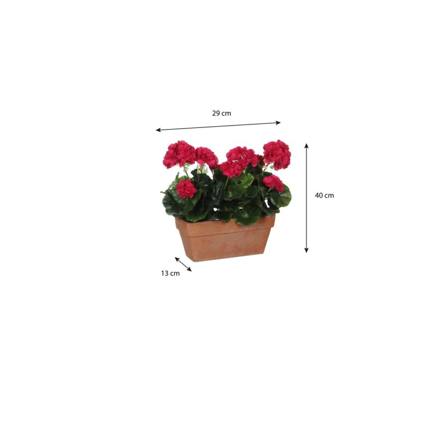 Geranium Kunstplant in Balkonbak - L29 x B13 x H40 cm - Donkerroze - Afbeelding 4
