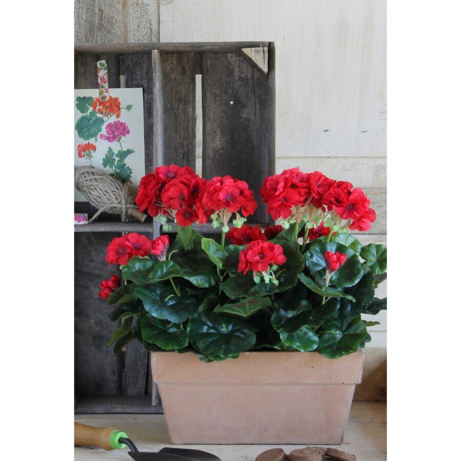 Geranium Kunstplant in Balkonbak - L29 x B13 x H40 cm - Rood - Afbeelding 5