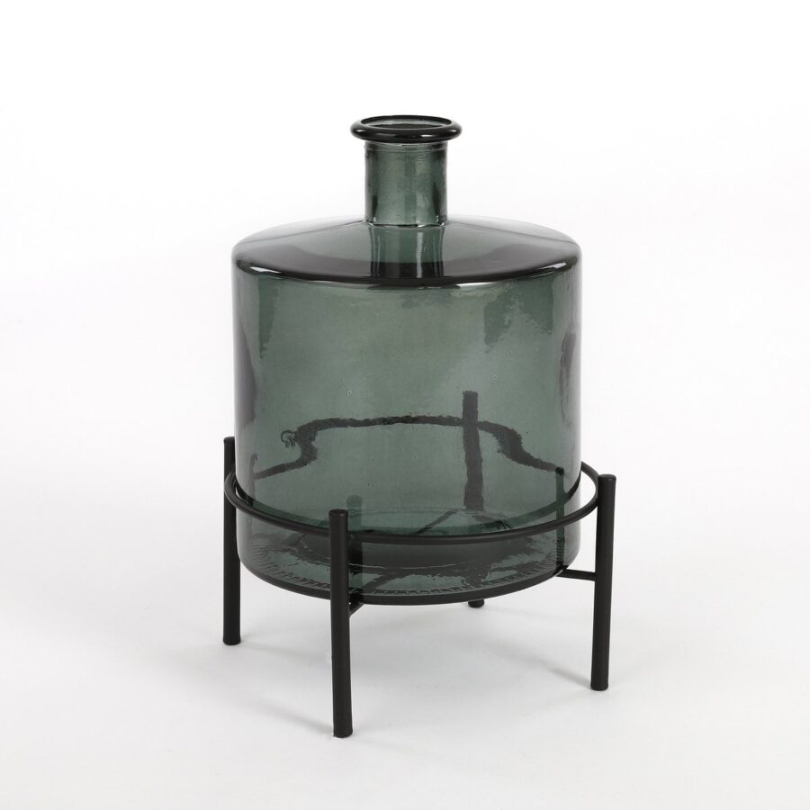 Guan Fles Vaas - H26 x Ø21 cm - Gerecycled Glas - Groen - Afbeelding 4