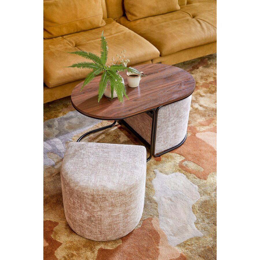 Salontafel met Poefs - 3-delig - L79 x B45 x H41 cm - Lichtgrijs - Afbeelding 6