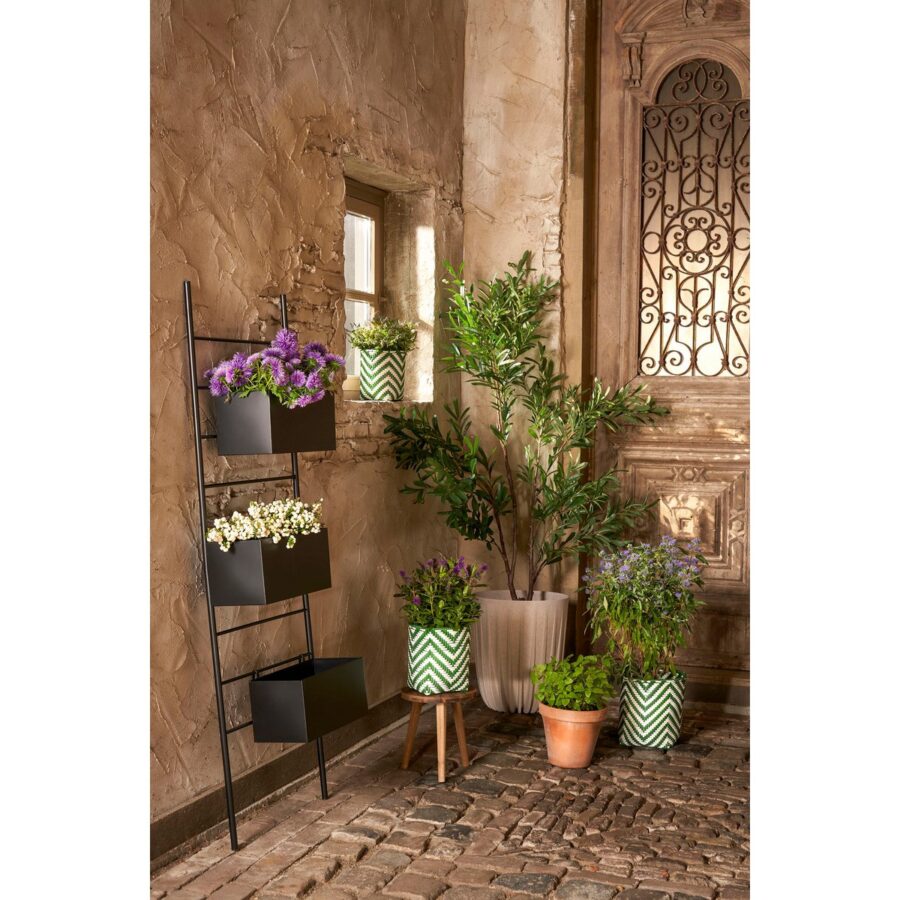Merlijn Plantenmand voor Buiten - Set van 3 - H26 x Ø24 cm - Gerecycled Plastic - Donkergroen, Wit - Afbeelding 2