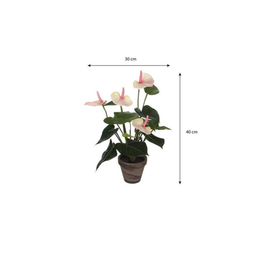 Anthurium Kunstplant in Bloempot Stan - H40 x Ø30 cm - Lichtroze - Afbeelding 5