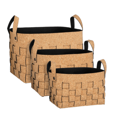 Opbergmand - Set van 3 - L40 x B30 x H30 cm - Kurk/Vilt - Bruin