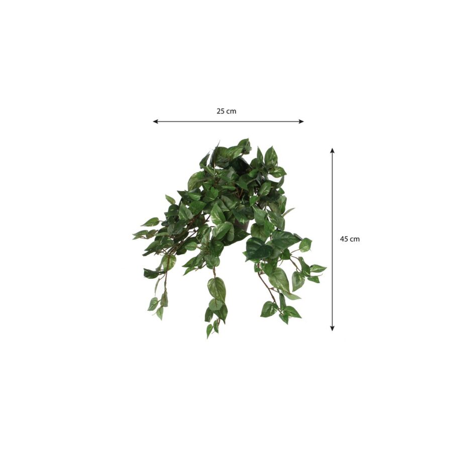 Scindapsus Kunst Hangplant in Bloempot Stan - H45 x Ø25 cm - Groen - Afbeelding 5
