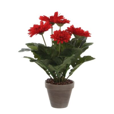 Gerbera Kunstplant in Bloempot Stan - H35 x Ø30 cm - Rood