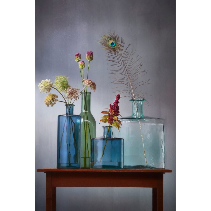 Guan Fles Vaas - H75 x Ø25 cm - Gerecycled Glas - Blauw - Afbeelding 5