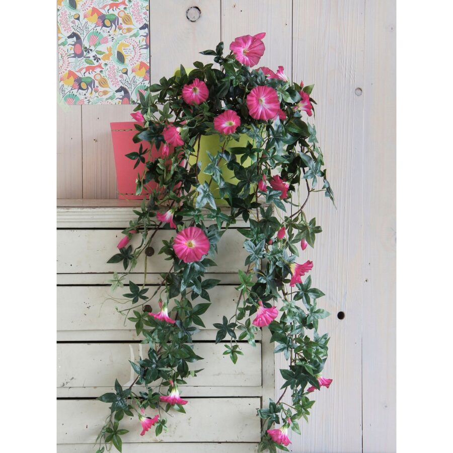 Petunia Kunst Hangplant in Bloempot Stan - L25 x B45 x H50 cm - Donkerroze - Afbeelding 5
