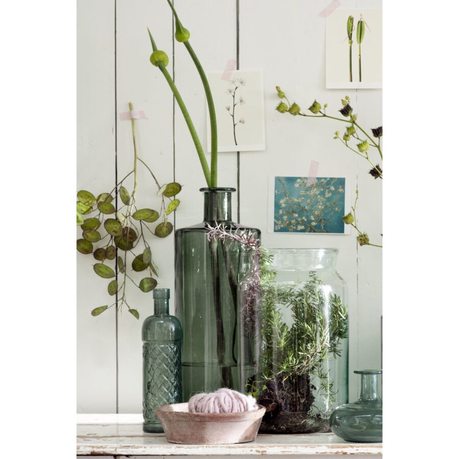 Guan Fles Vaas - H40 x Ø15 cm - Gerecycled Glas - Groen - Afbeelding 6