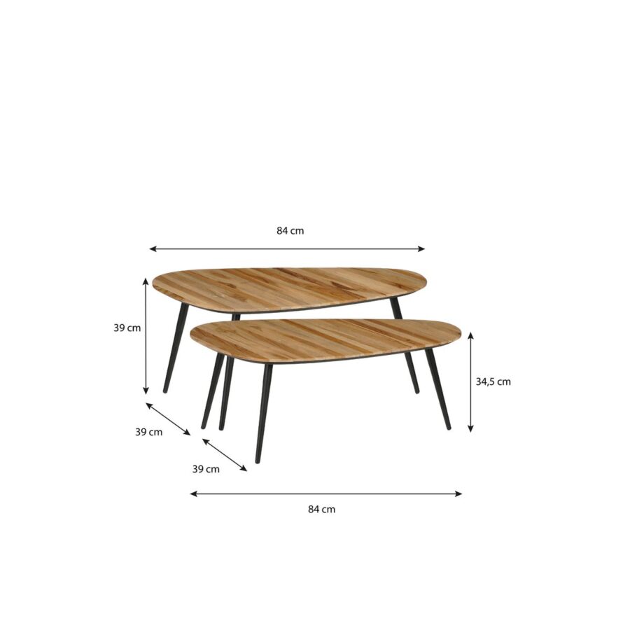 Jailey Bijzettafel - Set van 2 - L84 x B39 x H39 cm - Gerecycled Hout - Bruin - Afbeelding 6