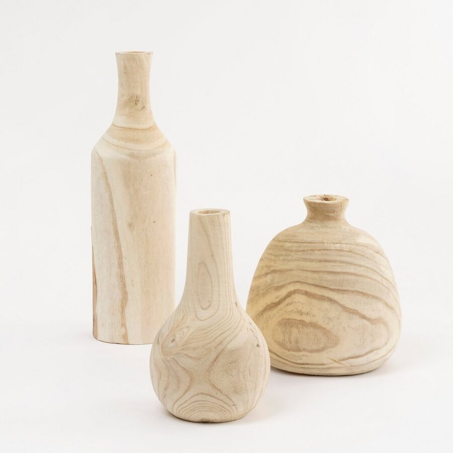 Pia Vaas - H47 x Ø13 cm - Paulownia Hout - Lichtbruin - Afbeelding 5