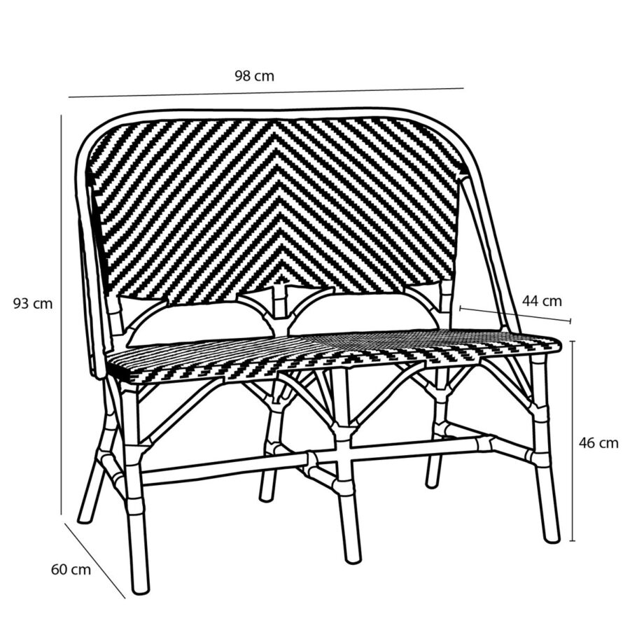 Mandox Bank voor Buiten - L98 x B60 x H93 cm - Rotan - Zwart, Wit - Afbeelding 9