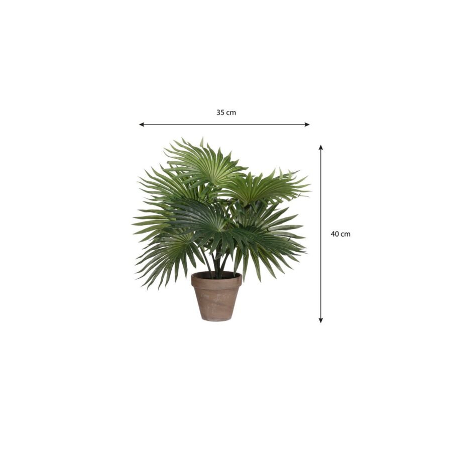 Palm Kunstplant in Bloempot Stan - H40 x Ø35 cm - Groen - Afbeelding 4