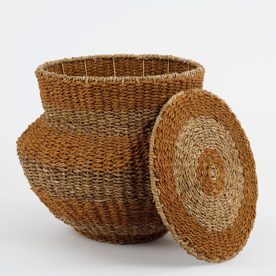 Tacoma Opbergmand met Deksel - H48 x Ø55 cm - Jute - Geel - Afbeelding 4