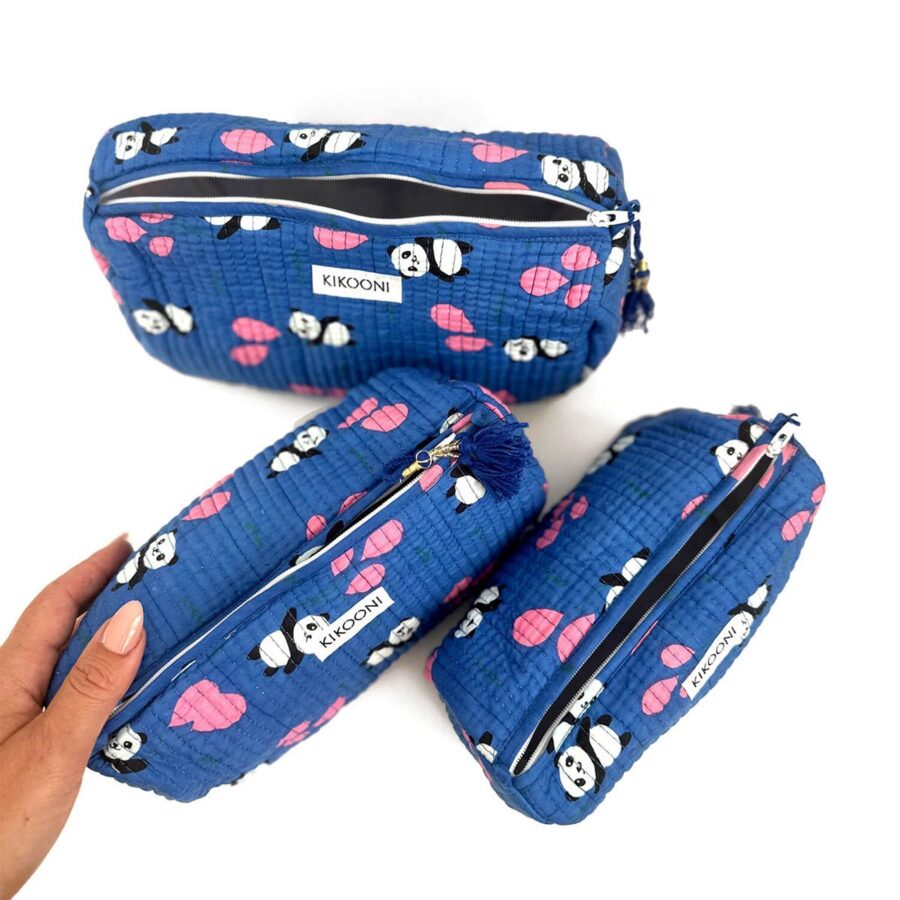 handgemaakte make-up tas SET van 3 "Panda" - Afbeelding 2