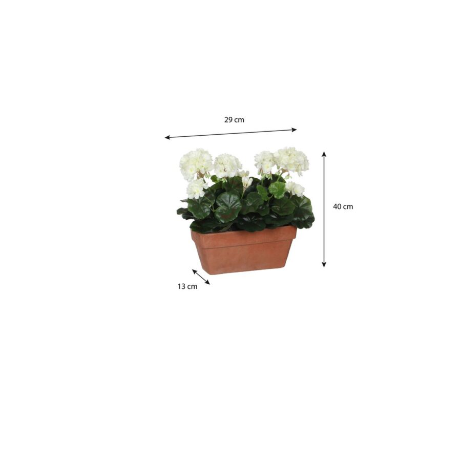 Geranium Kunstplant in Balkonbak - L29 x B13 x H40 cm - Wit - Afbeelding 4