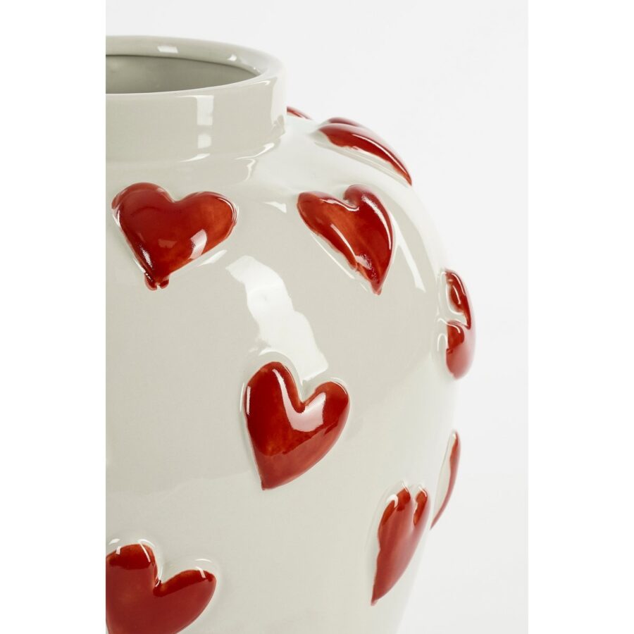 Hearts Vaas - H33 x Ø30 cm - Keramiek - Wit, Rood - Afbeelding 3