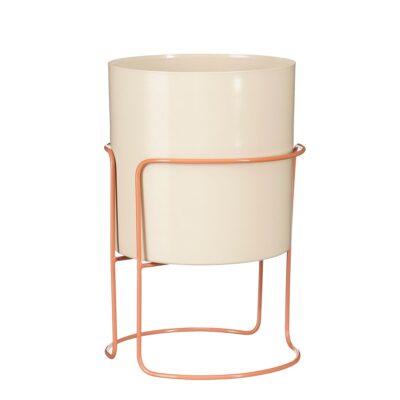 Collins Bloempot op Standaard - H33 x Ø22 cm - Metaal - Off-white, Perzik
