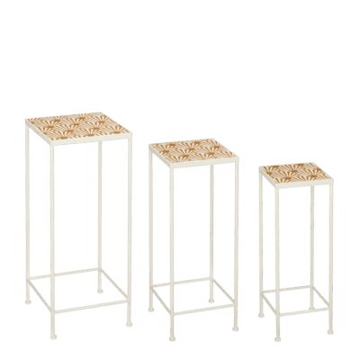Odile Bijzettafel voor Buiten - Set van 3 - L28 x B28 x H67 cm - Metaal - Bruin, Wit