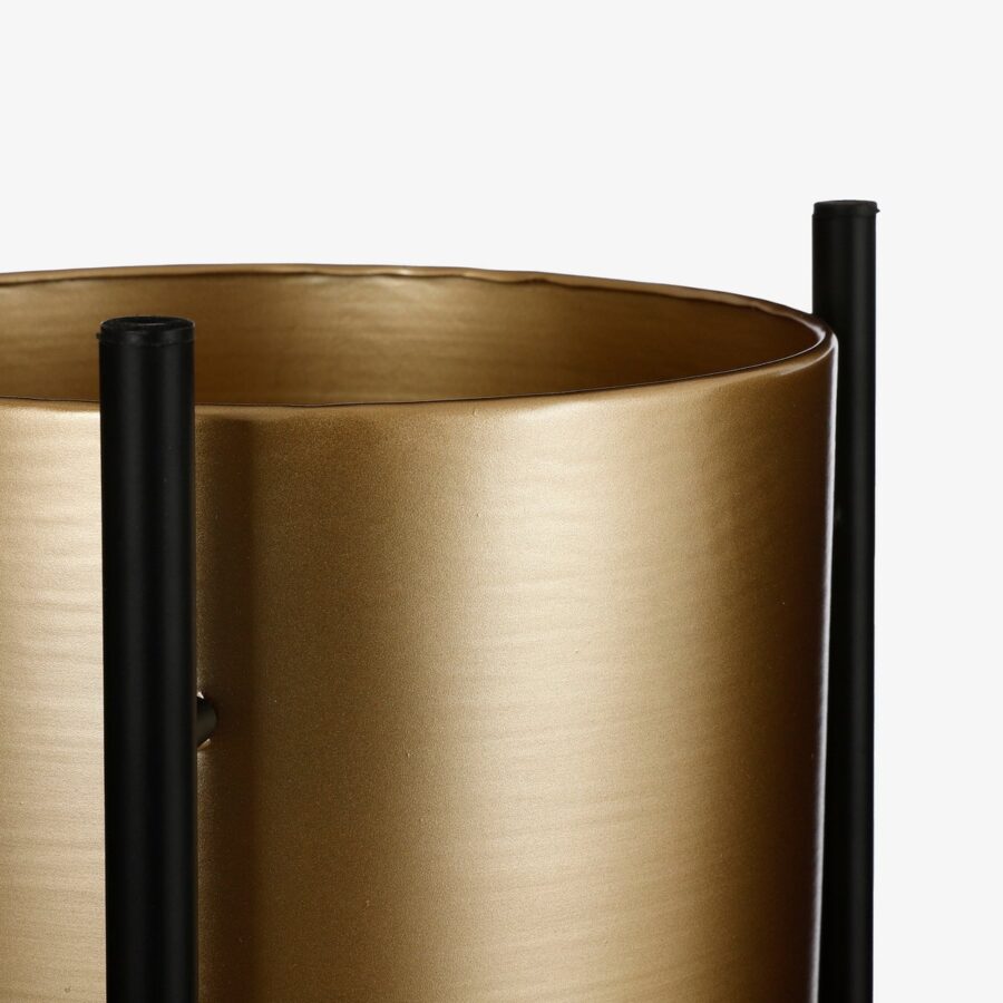 Sverre Bloempot op Standaard - H81 x Ø27 cm - Metaal - Goud, Zwart - Afbeelding 2