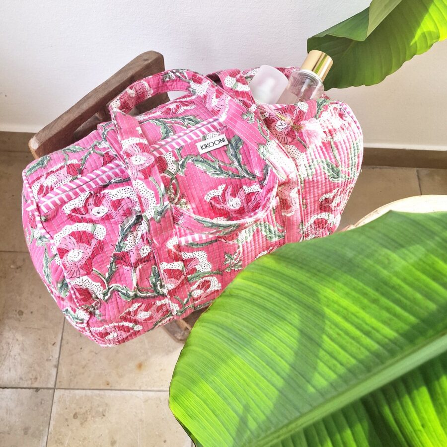 handgemaakte katoenen tas 'Bloemenroze'