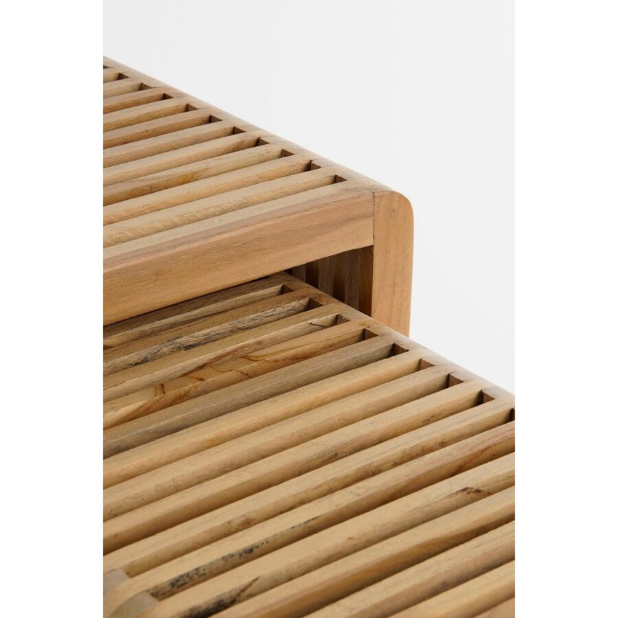 Yonker Bijzettafel - Set van 3 - L44 x B34 x H50 cm - Gerecycled Hout - Bruin - Afbeelding 3