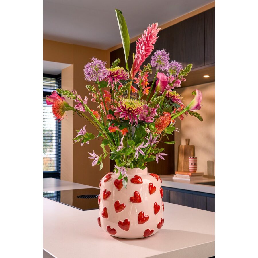 Hearts Vaas - H28 x Ø29 cm - Keramiek - Roze, Rood - Afbeelding 6