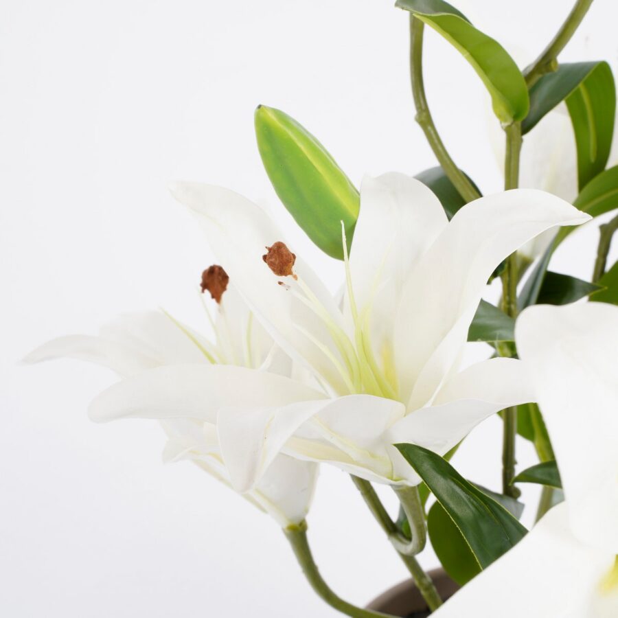 Tijgerlelie Kunstplant in Bloempot Stan - H47 x Ø45 cm - Wit - Afbeelding 2