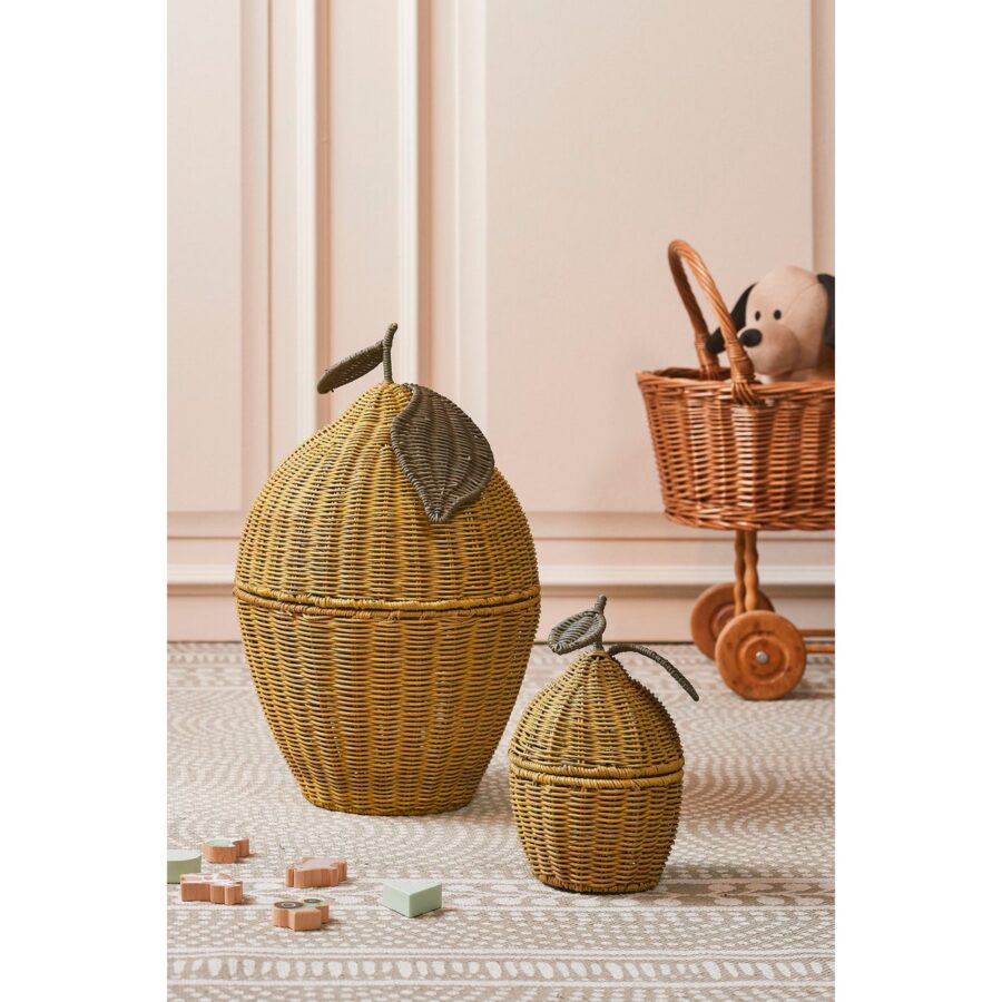 Opbergmand met Deksel - Set van 2 - H48 x Ø30 cm - Rotan - Geel - Afbeelding 7