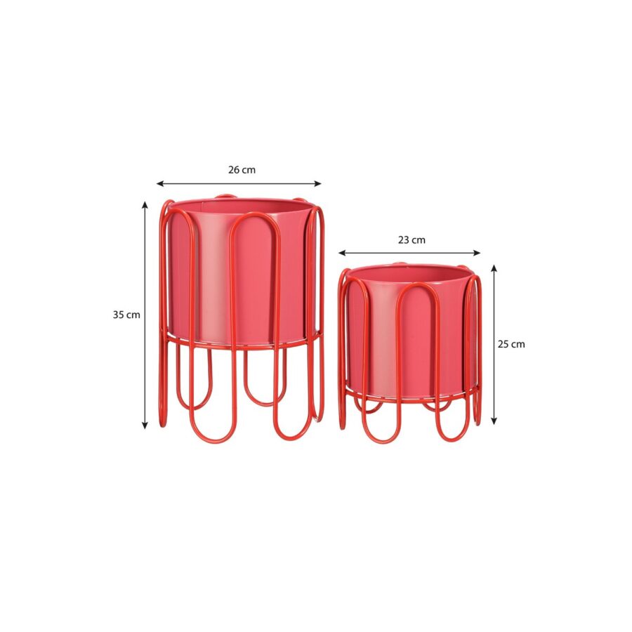 Dione Bloempot op Standaard - Set van 2 - H35 x Ø26 cm - Metaal - Rood, Roze - Afbeelding 4