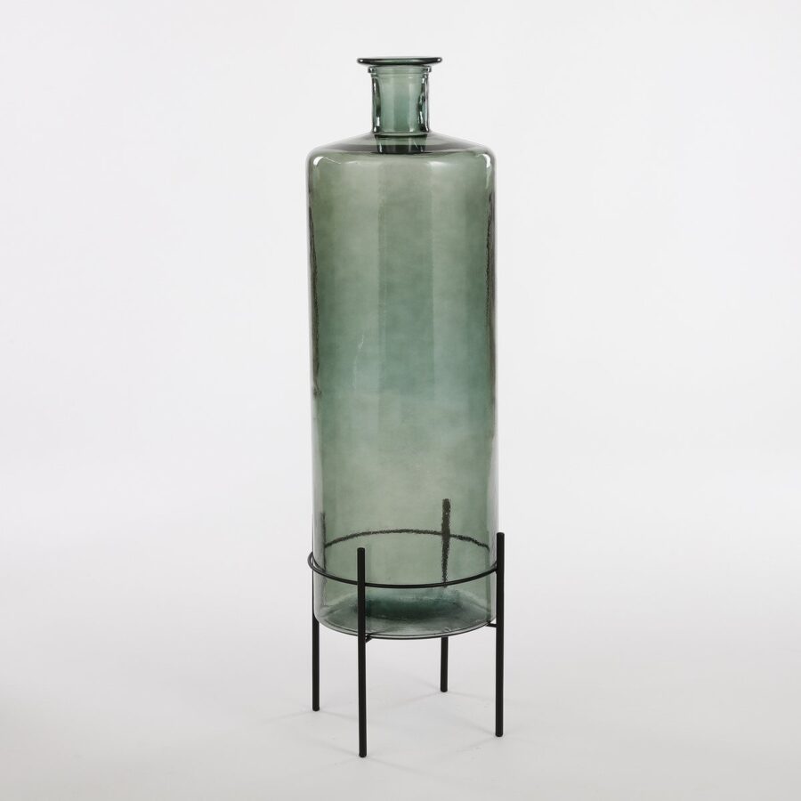 Guan Fles Vaas - H75 x Ø25 cm - Gerecycled Glas - Groen - Afbeelding 4