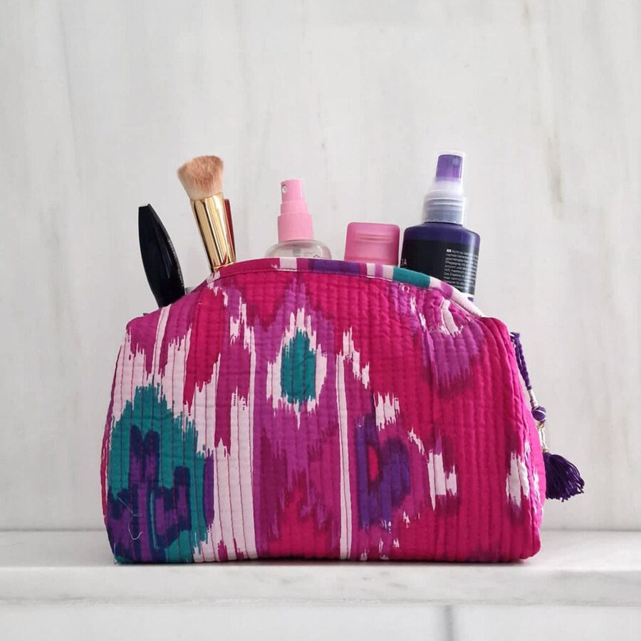 handgemaakte make-uptas 'Paarse Ikat' - Afbeelding 4