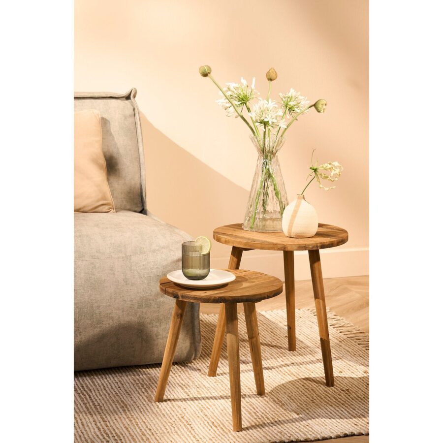 Bold Bijzettafel - H36 x Ø33 cm - Gerecycled Hout - Bruin - Afbeelding 5