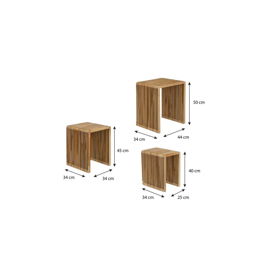 Yonker Bijzettafel - Set van 3 - L44 x B34 x H50 cm - Gerecycled Hout - Bruin - Afbeelding 5