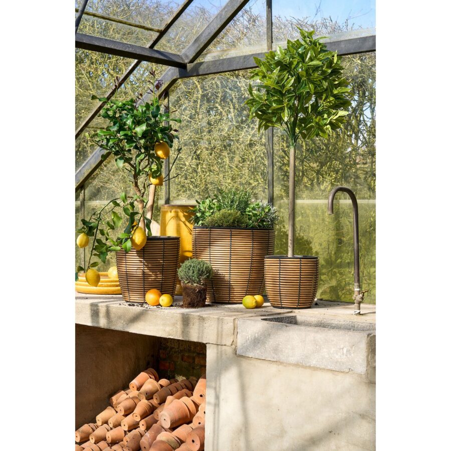 Durban Bloempot Buiten - Set van 3 - H36 x Ø40 cm - Gerecycled Plastic - Bruin - Afbeelding 6
