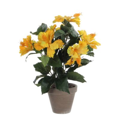 Hibiscus Kunstplant in Bloempot Stan - H40 x Ø30 cm - Geel