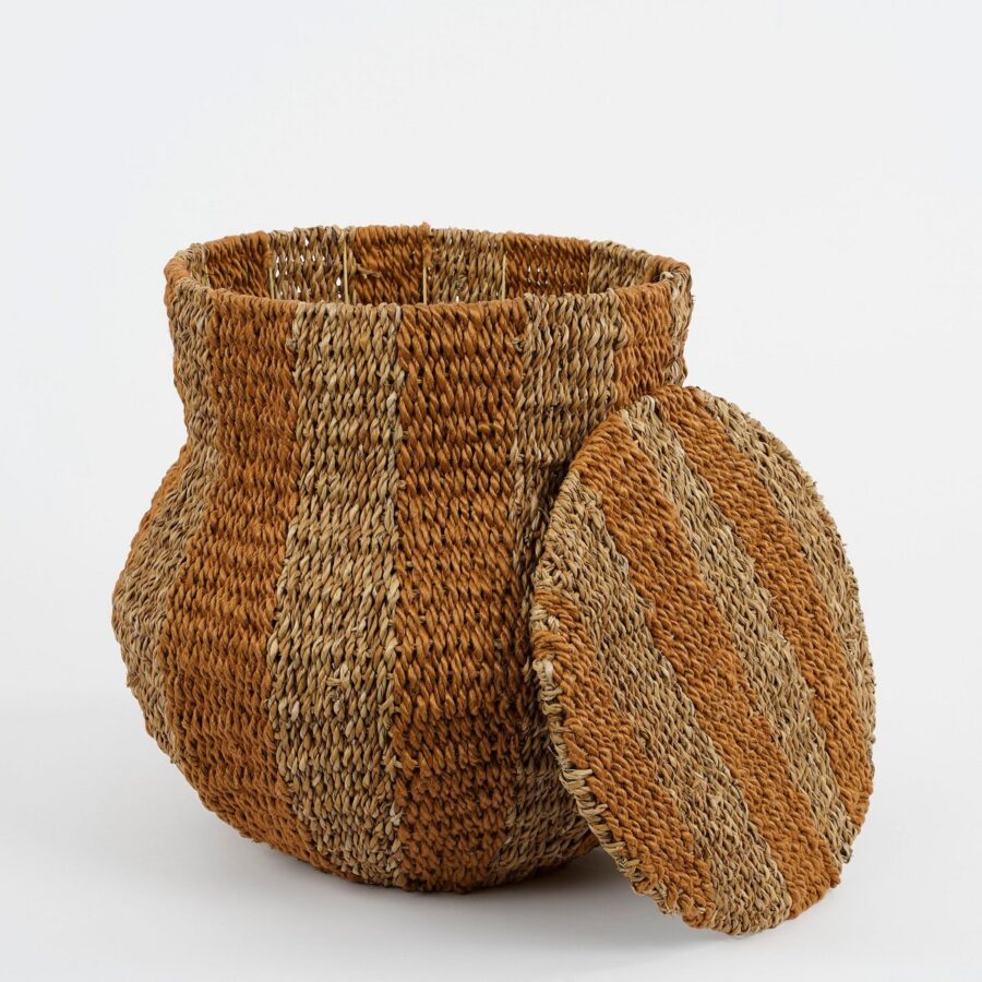 Tacoma Opbergmand met Deksel - H47 x Ø50 cm - Jute - Geel - Afbeelding 4