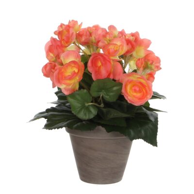 Begonia Kunstplant in Bloempot Stan - H30 x Ø25 cm - Zalmroze