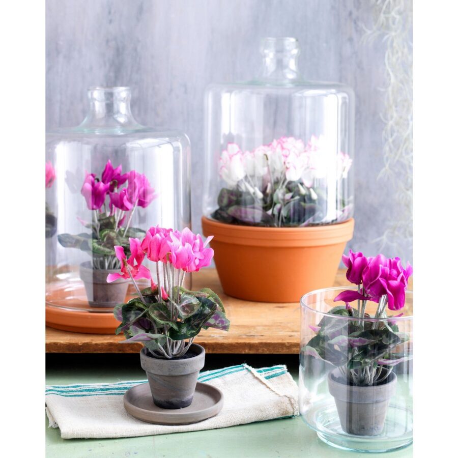 Cyclaam Kunstplant in Bloempot Stan - H30 x Ø30 cm - Donkerroze - Afbeelding 6